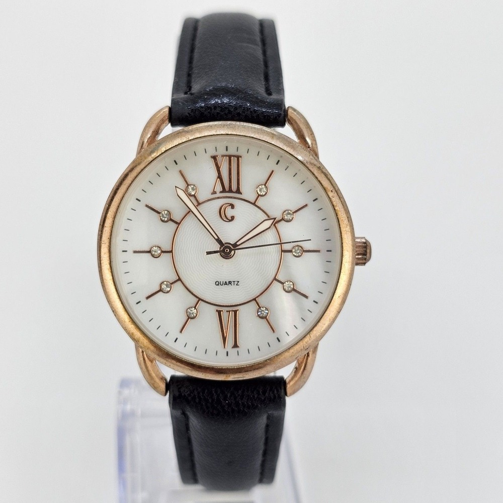 Charming Charlie Women's Watch 34MM White Dial Black‎ Leather Bands New Battery